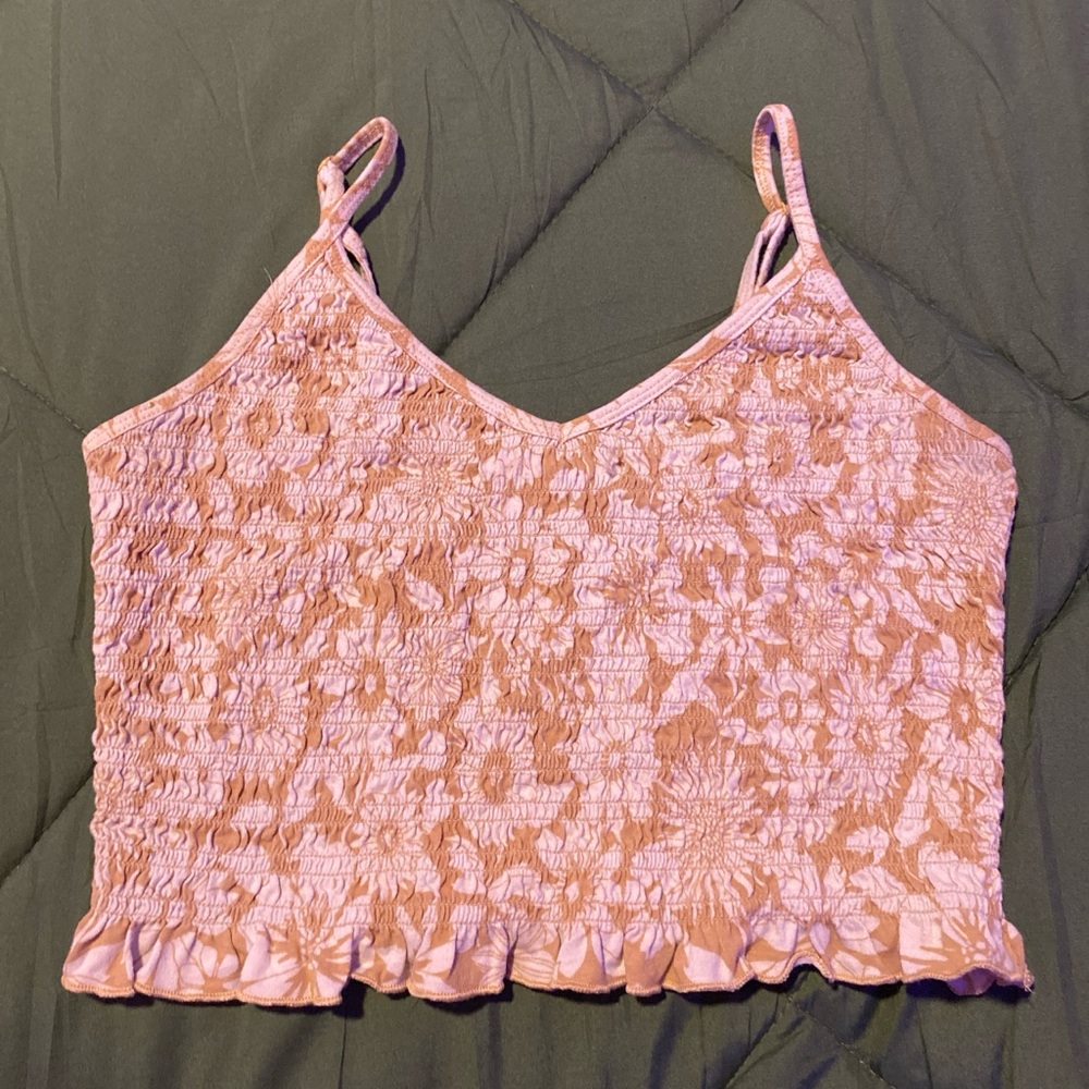 Tan and white floral crop top